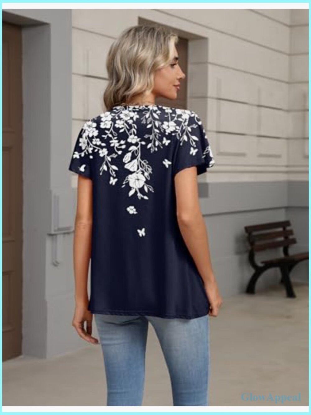 Ruffle Sleeve V-Neck Tunic Blouse, Polyester Spandex, Work Casual Top - Picture 6 of 7